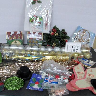 Lot of Misc Christmas Stuff, Ornaments, Towel, Tissue Bells, Craft Items, More