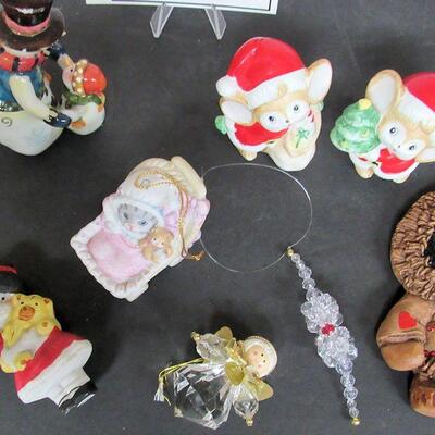 Lot of Ceramic and Plastic Christmas Ornaments, Kitty Cucumber, More