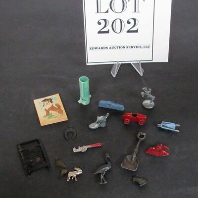 Lot of Vintage Cracker Jack Toys 15 Metal, 1 Paper