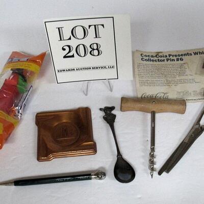 Lot of Misc Junk Drawer Stuff, Bell Systems Mech Pencil, Coca Cola Pin, Pez Witch, Worlds Fair Ashtray, More