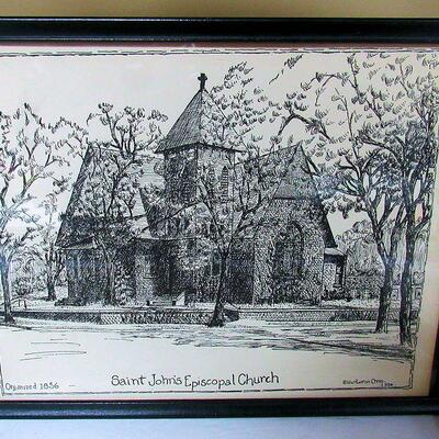 Vintage Oak Church Kneeler With Old Picture of the St. John's Episcopal Church Where It Came From in Minnesota