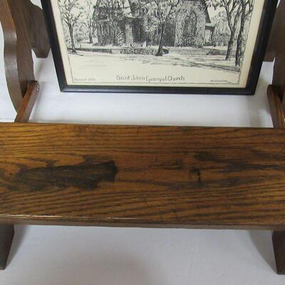 Vintage Oak Church Kneeler With Old Picture of the St. John's Episcopal Church Where It Came From in Minnesota