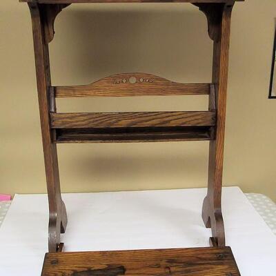 Vintage Oak Church Kneeler With Old Picture of the St. John's Episcopal Church Where It Came From in Minnesota