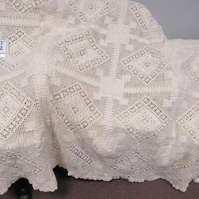 Large Vintage Very Fancy Hand Crocheted Queen Size Bed Spread About 72" x 96" Read Description