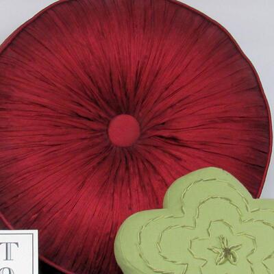 2 Vintage Pillows, Maroon Round and Flower Shaped