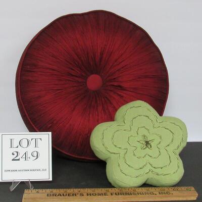 2 Vintage Pillows, Maroon Round and Flower Shaped
