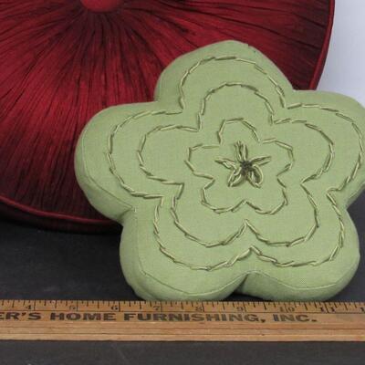 2 Vintage Pillows, Maroon Round and Flower Shaped