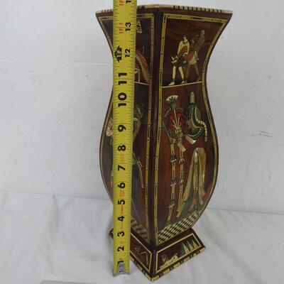 Egyptian Style Inlaid Wooden Vase Decor Piece