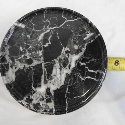 6 Black Cut Glass Goblets & 1 Black Marble Candle Holder