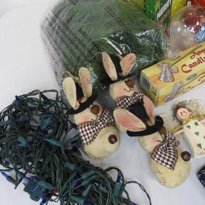 30 pc Christmas Holiday Decor: Angels, Mugs, Blue Lights, Light Clips, Boxes