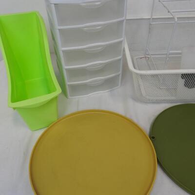 11 pc Organizing Lot: Lazy Susans, Book Box, Small Drawers, Drawer Liner, etc