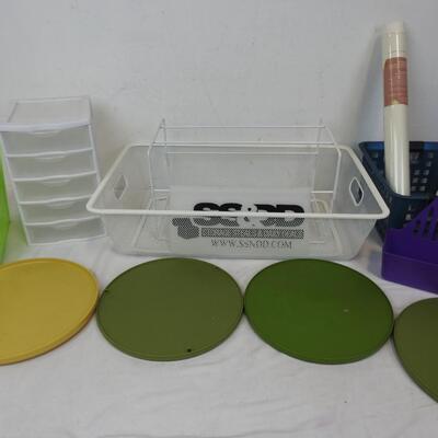 11 pc Organizing Lot: Lazy Susans, Book Box, Small Drawers, Drawer Liner, etc