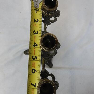 3 pc Italian Candle Holders: One triple & two singles. Metal (Brass?)