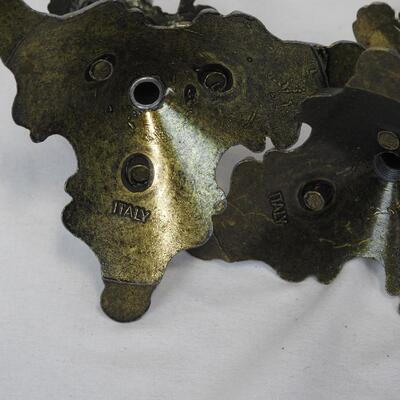 3 pc Italian Candle Holders: One triple & two singles. Metal (Brass?)