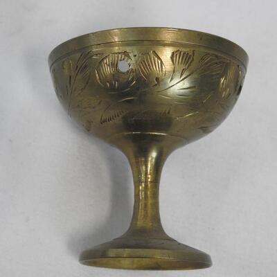 3 pc Brass Decor: 2 Dolphins & 1 Small Goblet
