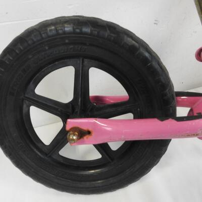 Pink Strider Balance Bike, No Pedals Leg Powered 10 Inch Diameter Wheels