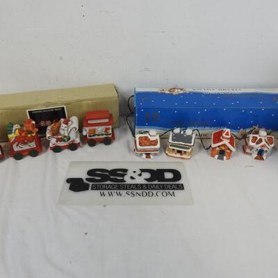 Christmas Decor: Ceramic Holiday Train, 5 Village Houses with Miniature Lights