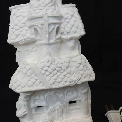 Ceramic Halloween House, ready to paint. Paints, brush, internal light included.