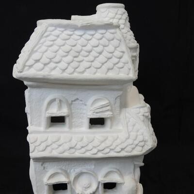 Ceramic Halloween House, ready to paint. Paints, brush, internal light included.
