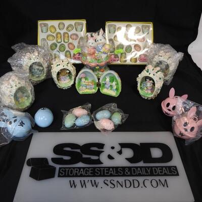 15 pc Easter Lot: 6 figurines, 4 bells and decorative eggs.