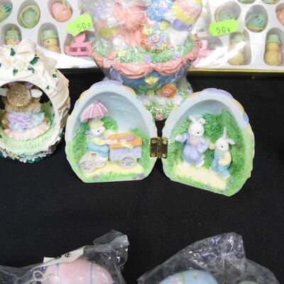 15 pc Easter Lot: 6 figurines, 4 bells and decorative eggs.