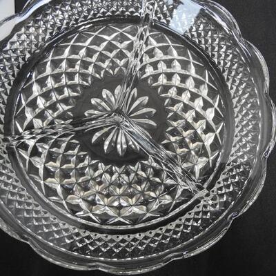 10 pc Lot: 6 Crystal Dessert Dishes, serving platter, cruet, potpourri holder