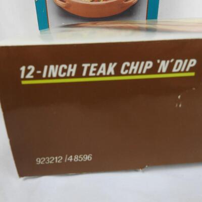 Terra Cotta Paella Pan and 12-Inch Teak Chip 'n' Dip - New
