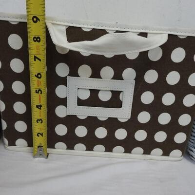 4 Storage Bins: Brown/White Baskets with Pink Liners, Brown Cube, Pink Basket