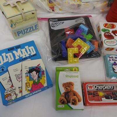 14pc Games, Puzzle, Stacking Cups, Checkers, Yahtzee, Apples to Apples, Old Maid