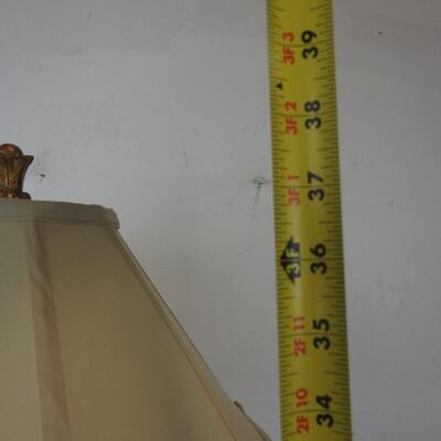 Gold/Brass Tone Lamp, Tan Shade with Beaded Trim 36" tall