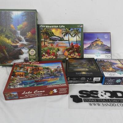 6 Puzzles: Canoe Lake, Thomas Kinkade, Lake Como, etc