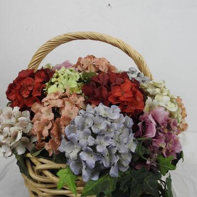Large Basket of Faux Flowers and Vines, Varying Colors