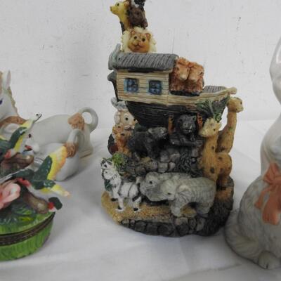 17 pc Glass Decorations with Basket, Cats, Fish, etc