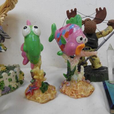 17 pc Glass Decorations with Basket, Cats, Fish, etc