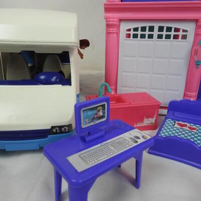 Doll House with Furniture, Car, RV, Man, Woman and Child
