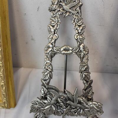 10" Pewter Hummingbird Easel, Golden Carl Valente Art Piece, 13 x 11 Frame - New