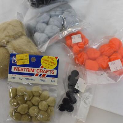 Halloween Crafts Lot; Black Filling, Cotton Balls, Black PapeRaffia - New