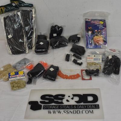 Halloween Crafts Lot; Black Filling, Cotton Balls, Black PapeRaffia - New