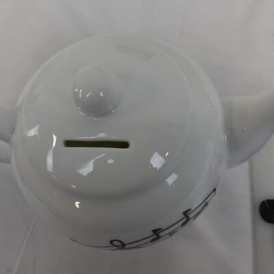 I'm a little tea bank - Ceramic Teapot Coin bank, 2 Rubbermaid Mugs - New