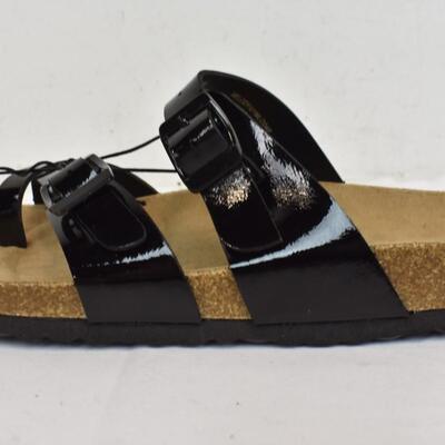 White Leather Moccasin Flats 7.5 M, White Slippers, Black Sandals 7.5 M - New