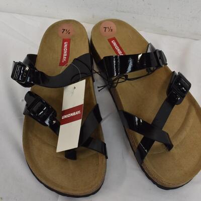 White Leather Moccasin Flats 7.5 M, White Slippers, Black Sandals 7.5 M - New