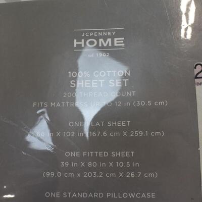 JCPenney Home XL Twin Yellow/Gray Cotton Sheet Set, King Size White Sham - New