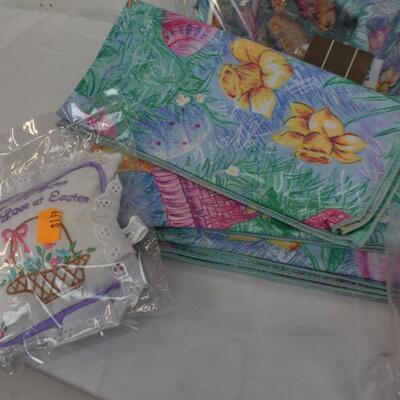 Easter Theme Decor: Tablecloth, Linen Napkins, Small Embroidered Pillows - New