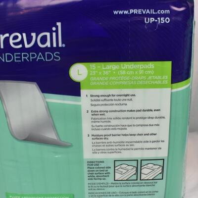 Prevail Underpads, 2 Packages of 15 Large 23" x 36" For Beds or Chairs - New