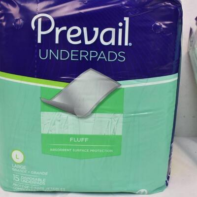 Prevail Underpads, 2 Packages of 15 Large 23" x 36" For Beds or Chairs - New