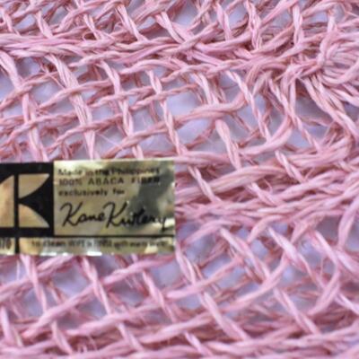 2 Pink Abaca Fiber Mats, 4 Small Yellow Mats, Green Embroidered Tapestry? - New