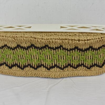 2 Pink Abaca Fiber Mats, 4 Small Yellow Mats, Green Embroidered Tapestry? - New
