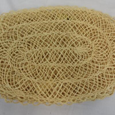 2 Pink Abaca Fiber Mats, 4 Small Yellow Mats, Green Embroidered Tapestry? - New