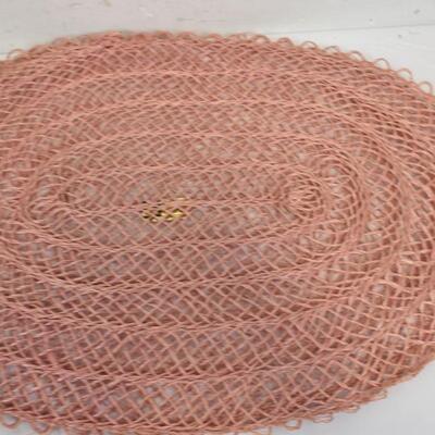 2 Pink Abaca Fiber Mats, 4 Small Yellow Mats, Green Embroidered Tapestry? - New