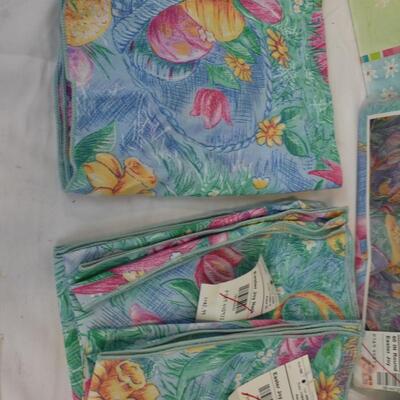 16" Flowering Tree, 18" Easter Tree, 4 Easter Napkins, Tablecloth, File - New